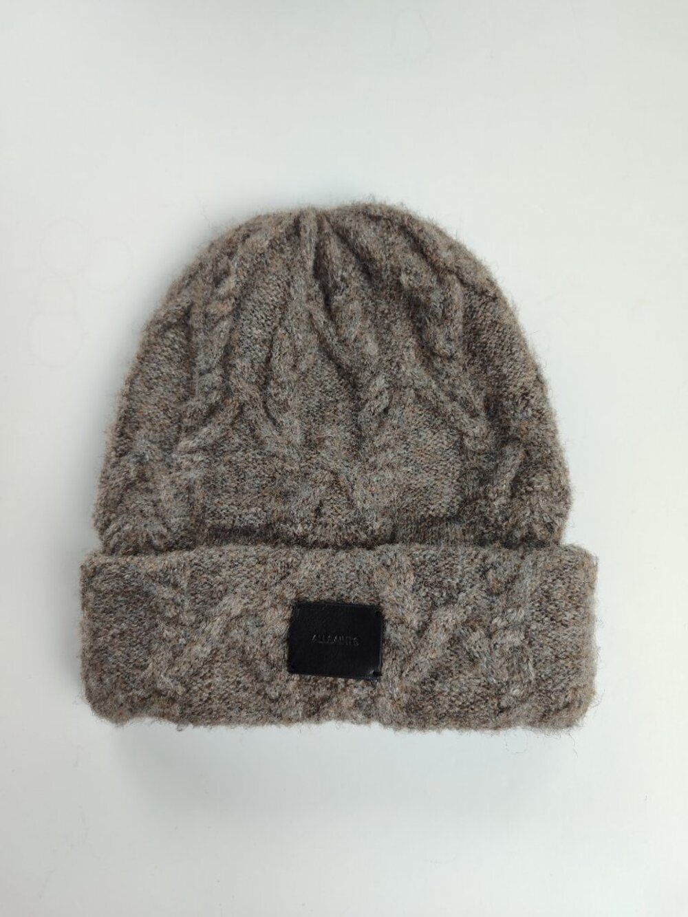 AllSaints 2025 Cable Knit Beanie Hat in Ganache Brown Marl - One Size